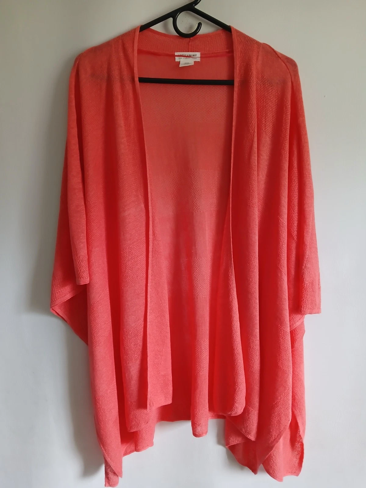 Artisan NY Orange 100% Organic Linen Knit Poncho Perfect Summer Outings