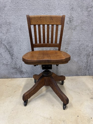 Antique Industrial Mechanical Desk Chair Office Swivel Wood Cast Iron Adjustable