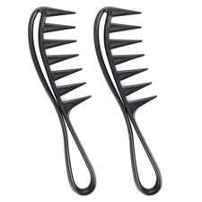 Wide Tooth Comb 2 PCS Curly Knotted Wavy Thick Thin Hair Care Massage Scalp Wome