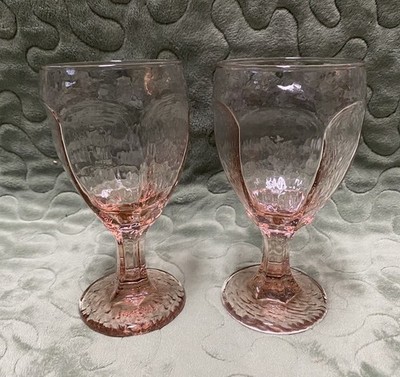 Vintage Libbey Chivalry Light Pink Glass Water Goblet 6 1/2'' Set Of 2