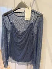 Hush UNA Crystal Sparkle Long Sleeve top Ultra shine mesh net sequin uk 8 - 10
