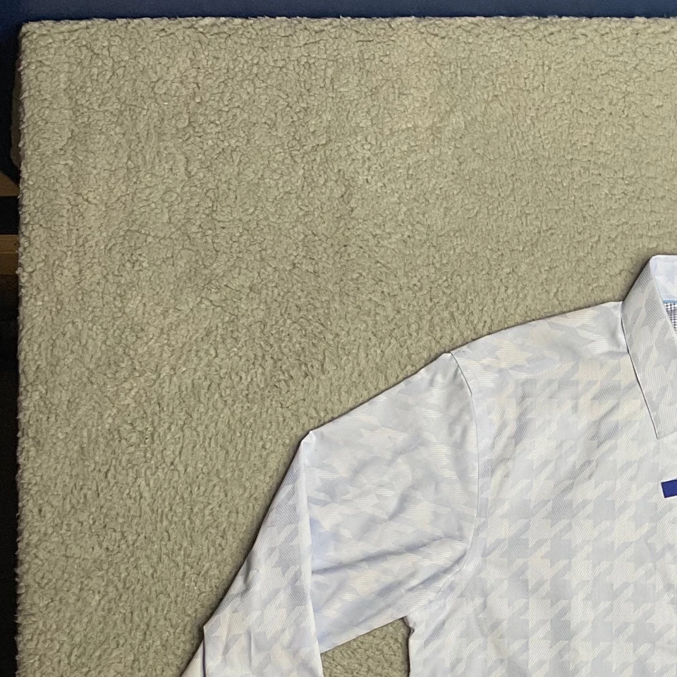 Camisa Egara NUEVA CON ETIQUETAS Sin Planchar Calce Ajustado Azul Estampado Con Botones Manga Larga Para Hombres L Foto 4 de 4