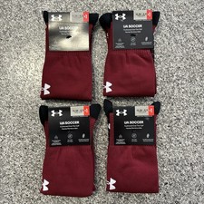 Under Armour Soccer Socks Youth L Lot 4 Pairs Kids 13.5-4.5Y Cushioned Burgundy