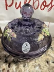 Hand Painted: Fenton Purple Glass Trinket Holder / Hand Painted By J Powell