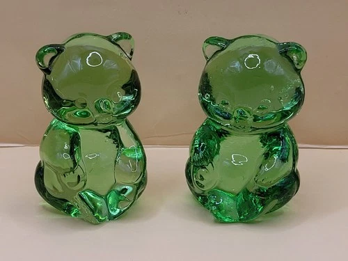 Vintage Pair Of Fenton Art Glass Sitting Bears Paperweights Figurines 4" USA