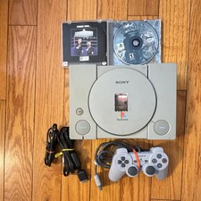 Sony PlayStation PS1 SCPH-1001 Gray Console w/ DualShock, Cables & Game NTSC