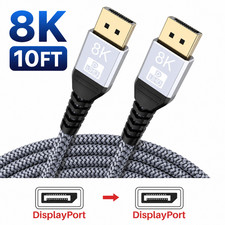 UHD 8K DisplayPort Cable 10FT 8K 60hz, 4K 144hz32.4Gbps, HDR, HBR3 DP to DP Cord