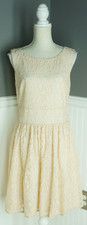 Ann Taylor LOFT Eyelet Fit & Flare Dress 8 Pale Peach Metallic Sleeveless