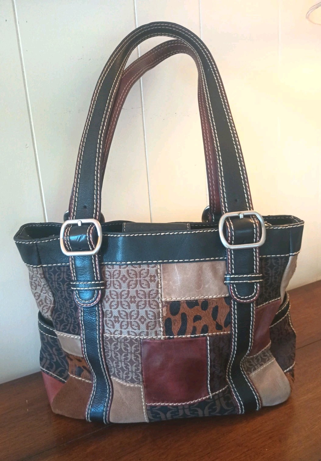 Fossil Patchwork Leather Handbag Purse Animal Pri… - image 3