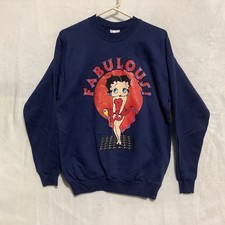 VTG Betty Boop Fabulous Sweatshirt Crewneck Hanes Adult Sz M 38-40 Blue Retro