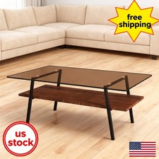 Glass with Tempered Glass Top, Metal Legs, Modern Living Room BROWN Table Coffee