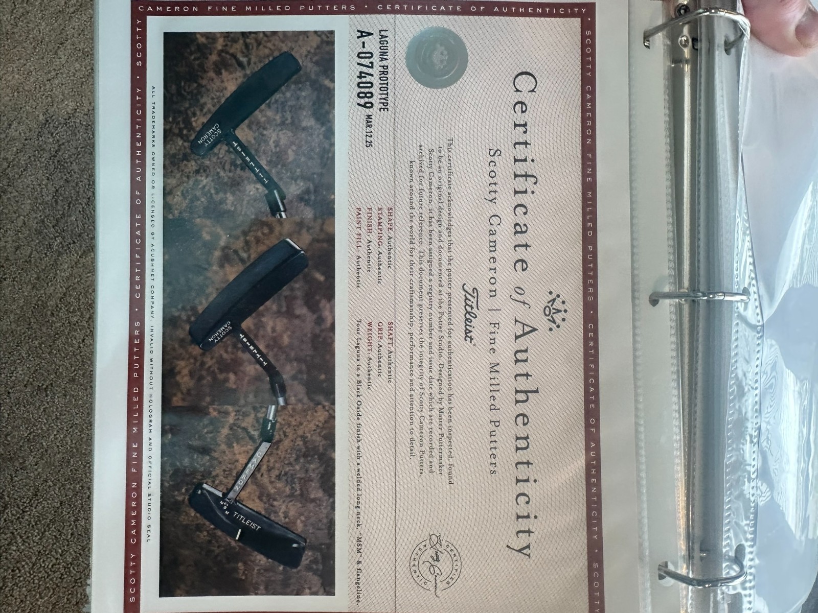 A074089, the certificate in the eBay listing's photos