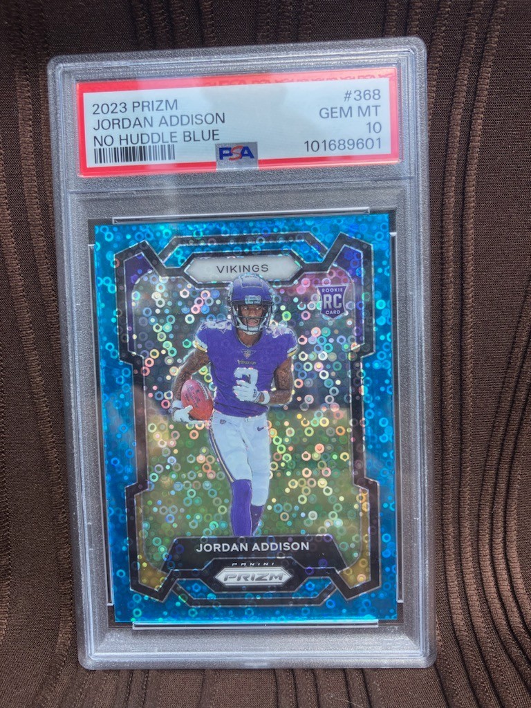 2023 Panini Prizm - Rookies Jordan Addison #368 No Huddle Blue Prizm /95 (RC)