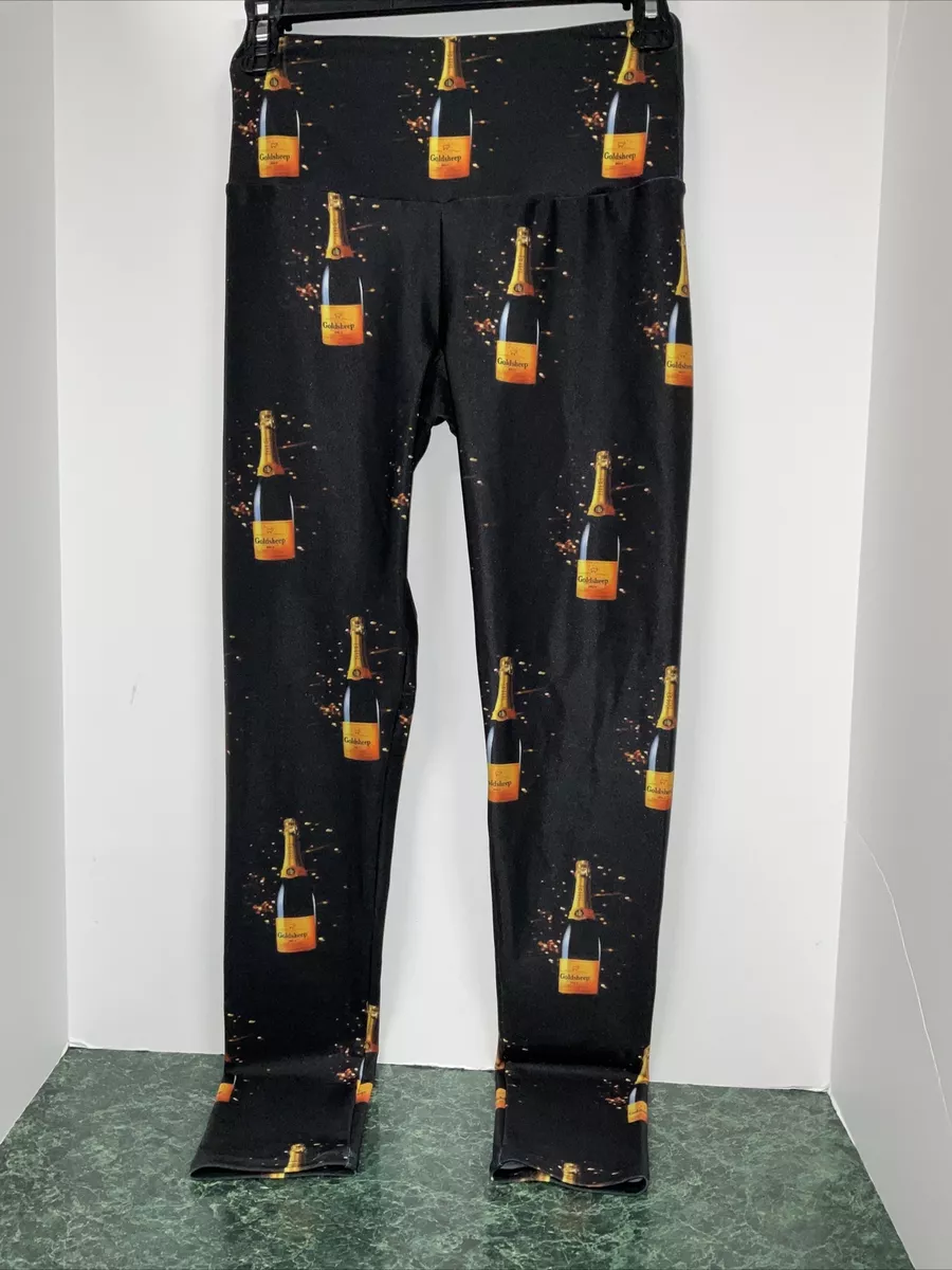 Goldsheep Champagne Print Leggings medium pants black bottles