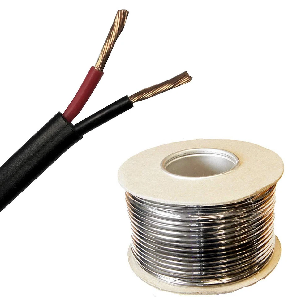 AUTOMOTIVE 12V 24V STRANDED 2 CORE TWIN THIN WALL RED/BLACK AUTO CABLE WIRE