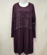 Lori Goldstein Sweater Drop Waist Dress L Heather Purple Pleated Lagen Pockets