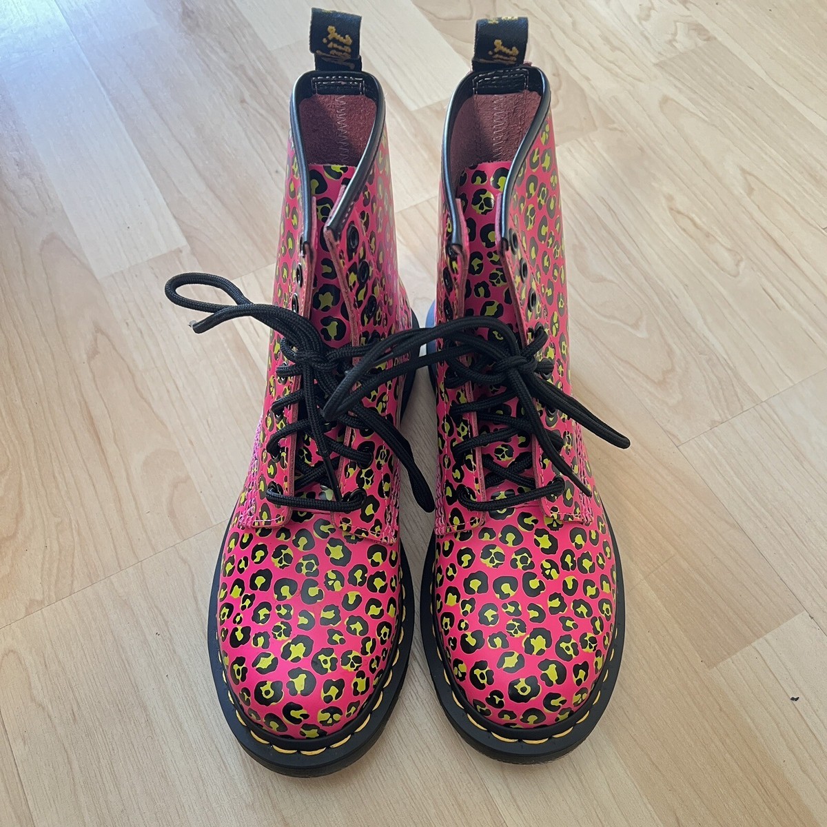 DR MARTENS CLASH PINK 1460 LOUD LEOPARD Leather Lace Up