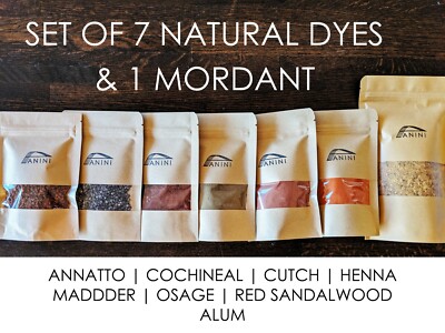 Complete Set of 7 All Natural Dyes + Bulk Alum Mordant - Free Shipping USA