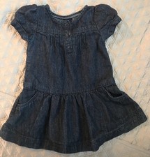 EUC Baby Gap Short Sleeve Classic Dark Blue Denim Drop Waist Dress 18-24 Months