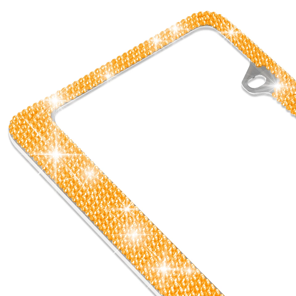 2X Marco de matrícula de metal oro amarillo brillante estrás ajuste universal Foto 2 de 4