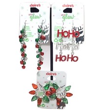  3 pairs Claire  s Festive Christmas Holiday Pierced Dangle Earrings