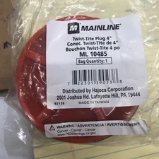 2 Pack Mainline ML10485 4" Twist-Tite Test Plugs Brand New Pipe Plug S3