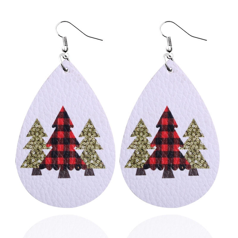 Рождественская елка подарки PU кожаный капли серьги олень снеговик печати ювелирных изделий - Изображение 2 из 4