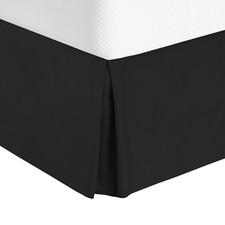 Premium Luxury Pleated Tailored Bed Skirt - 14  Drop Dust Ruffle, Full - Black