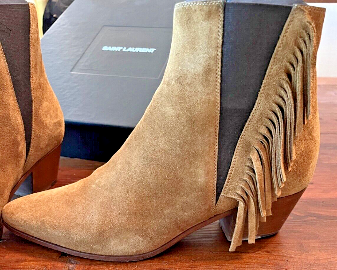 Stivali Chelsea Saint Laurent Wyatt tabacco scamosciato frange pull on taglia 38