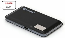 Platinet POLYMER Powerbank 12 000 mAh, 2in1 Plug (micro USB + USB)-schwarz Leder
