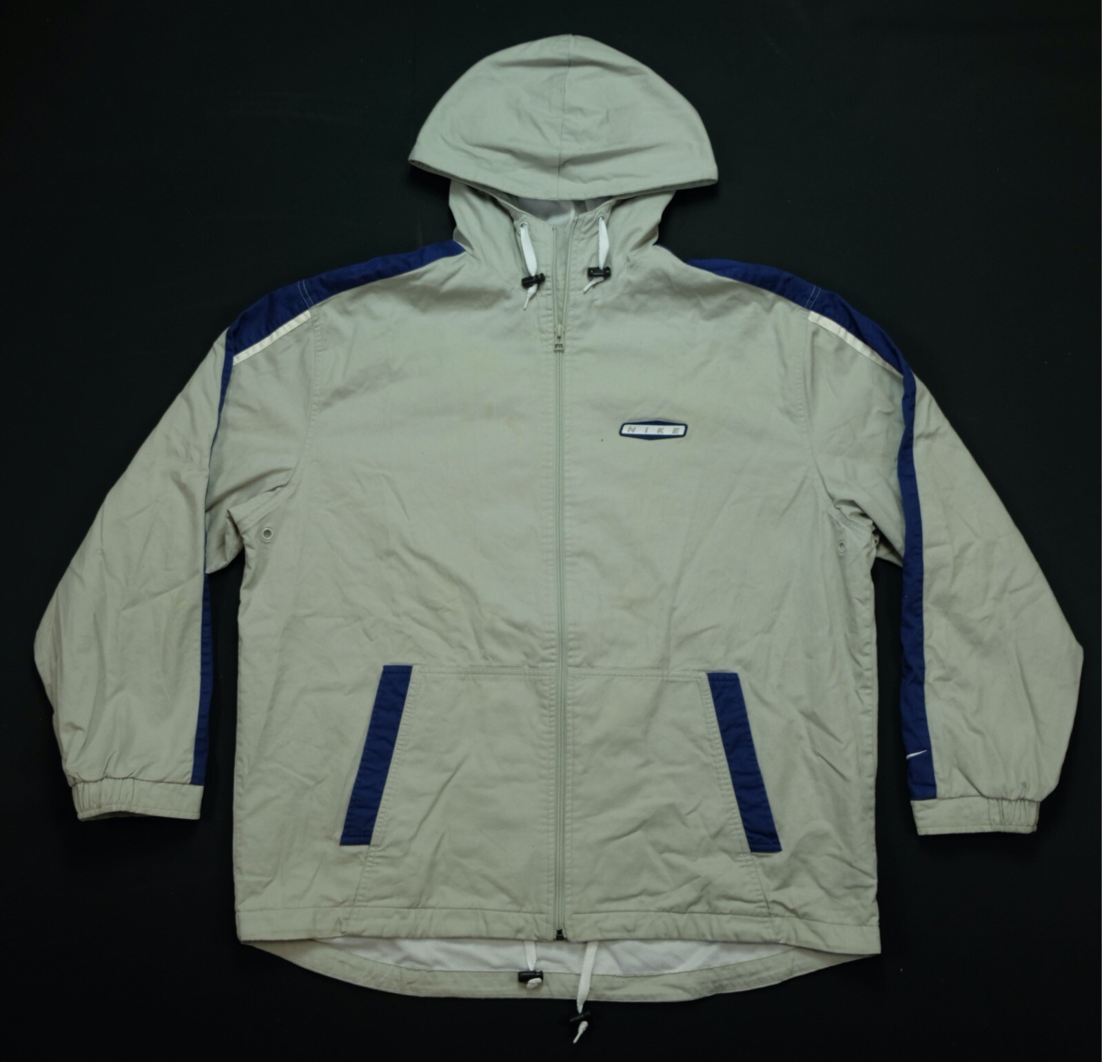 Rare VTG NIKE Spell Out Patch Full Zip Cotton Rain Jacket 90s 2000s Two Tone XL