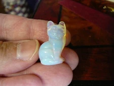 Y-CAT-SI-508 little 1" Sit KITTY CAT white Opalite gemstone STONE figurine cats