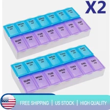 2 Pcs Weekly Pill Box Organizer Twice A Day 7 Day AMPM Organizer Case Medicine
