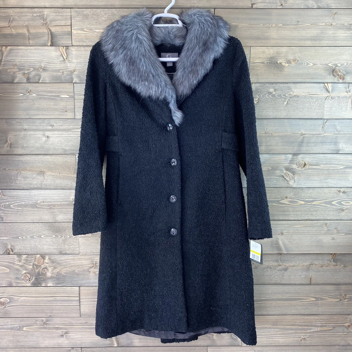 Louis Vuitton Black Polyester Blend Coat W Fur Trim