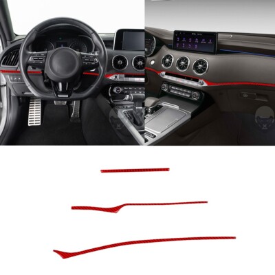 Red Carbon Fiber Central Control Dashboard Panel Cover For Kia Stinger 2018-2023