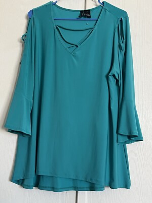 New Directions Women Plus Elastic Top Blouse with ruffled sleeves Sz 1X