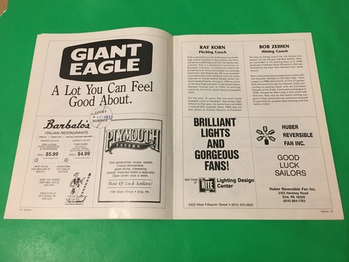 ERIE SAILORS 1991 PROGRAMMA GIOCO SOUVENIR RIVISTA NY PENN LEAGUE A BASEBALL LEGGI - Foto 5 di 9