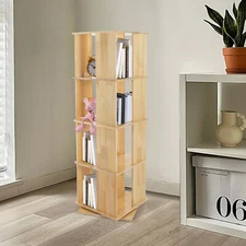 360° Rotating Bookshelf Bookcase Storage Shelf Display Rack Stand, Wood Color