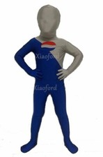 Halloween Party Kid Children Blue and Silver Pepsi Boy Cosplay Zentai Costume