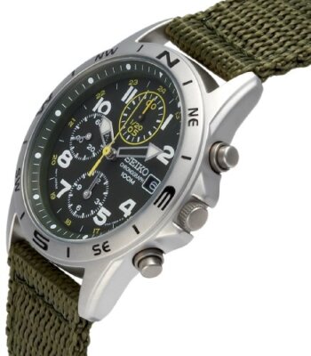 SEIKO SND377R Chronograph Men's Watch New Green Authentic Military