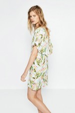 ZARA Tropical Floral Printed Cape Summer Dress Low Cut Back Sea Green 2909/248 S