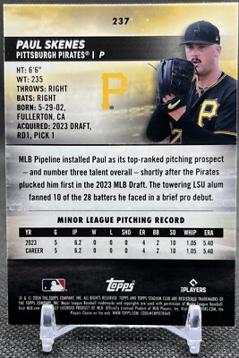 2024 Topps Stadium Club PAUL SKENES Chrome Rookie! Pittsburgh 