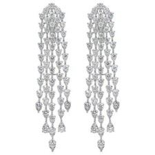 Solid 925 Sterling Silver Beautiful Waterfall Pear CZ Long Dangle Party Earrings
