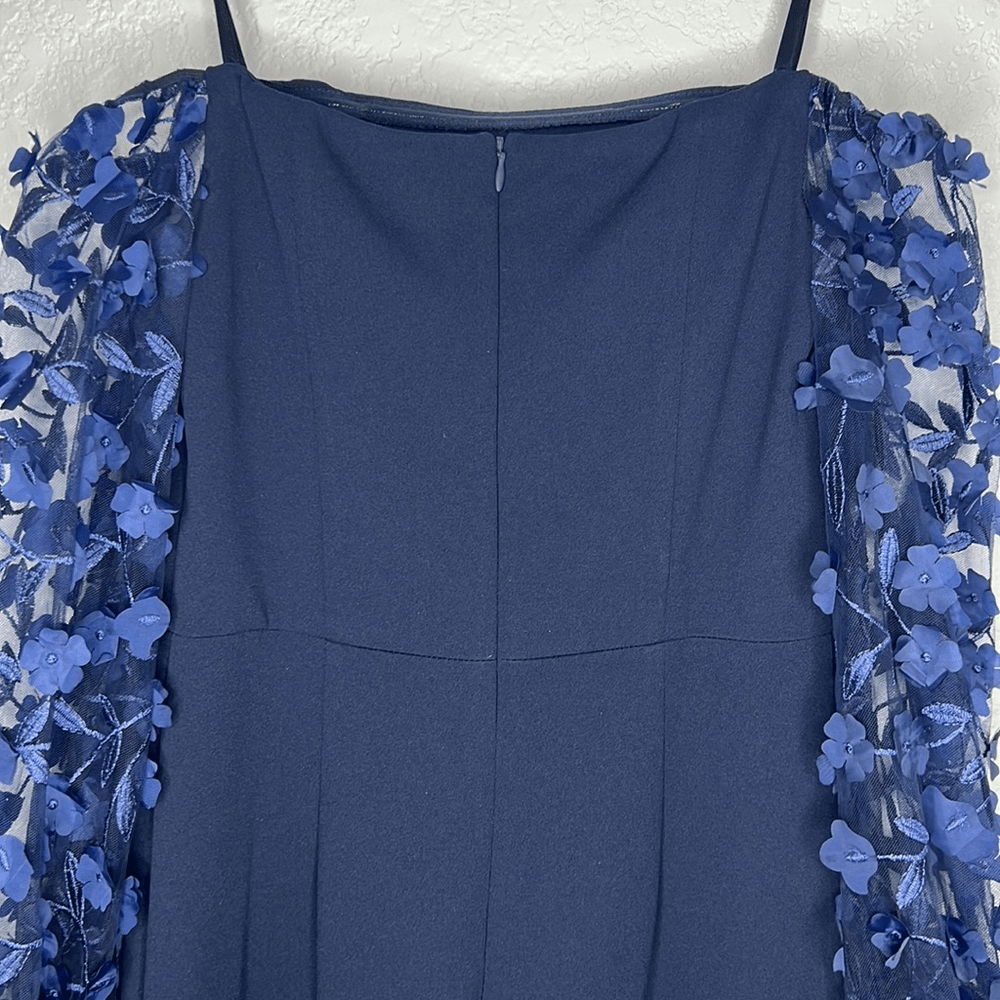 Eliza J 3D-Floral-Sleeve Scuba Crepe Gown - Navy - Size 8 Eliza J 3D-Floral-Sleeve Scuba Crepe Gown - Navy - Size 8