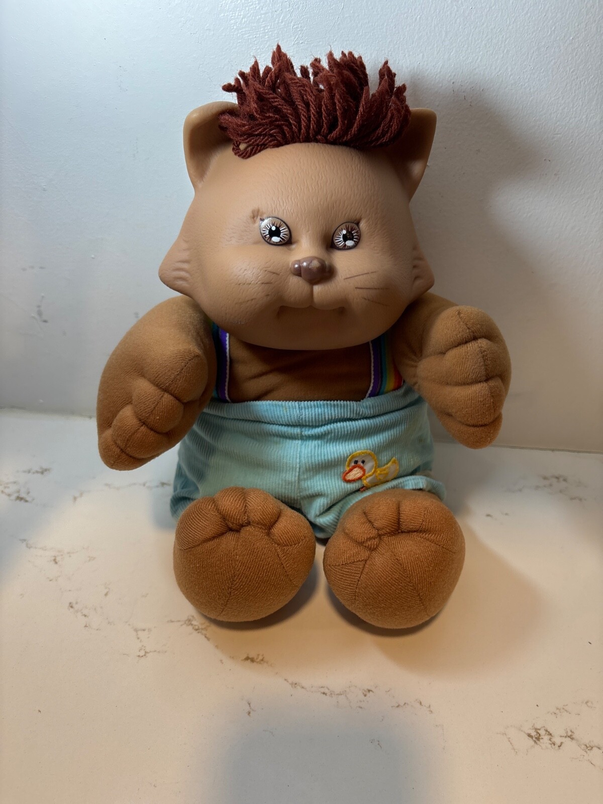 Vintage 1985 Cabbage Patch Kids Koosas Kitty Cat with Brown Rainbow Suspenders