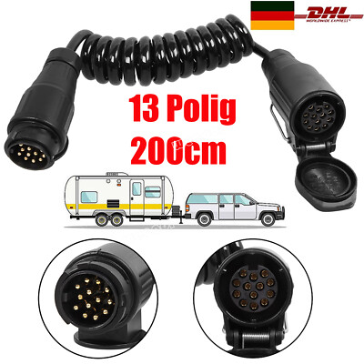 Spiralkabel Für Anhänger Verlängerungskabel 13 polig Stecker Kupplung 200cm M/W