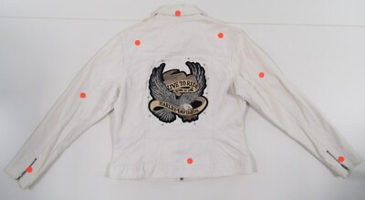 Harley Davidson Women's White Embroidered Full Zip Jean Jacket