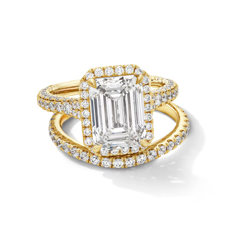 5Ct Emerald Moissanite Vera Wang Love Engagement Ring Set 14K Yellow Gold Plated
