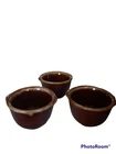 3 Vtg Hull Brown Drip Glaze Bowl Small Tab Handle Custard  Dessert Ovenproof