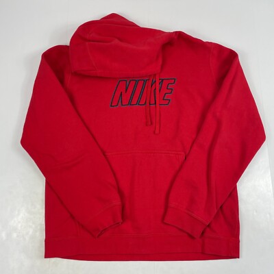 Nike Hoodie Mens Large Red Spellout Long Sleeve Pullover Lined Workout Big Logo